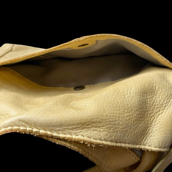 American Leather Co Butter Yellow Purse Handbag Two Strap Multiple Pockets Zip - Picture 7 of 13